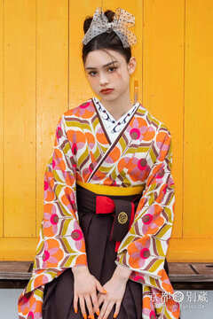 海老茶色　レンガ色　オレンジ　派手　POP　総柄　ブリッジマン遊七 【卒業式の袴レンタル】【京都五条別蔵】 【横浜別蔵】 【表参道志染庵】　袴　卒業式　卒業袴　