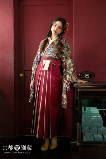 えんじ ワインレッド 洋風 ノスタルジック ブリッジマン遊七 【卒業式の袴レンタル】【京都五条別蔵】 【横浜別蔵】 【表参道志染庵】 袴 卒業式 卒業袴