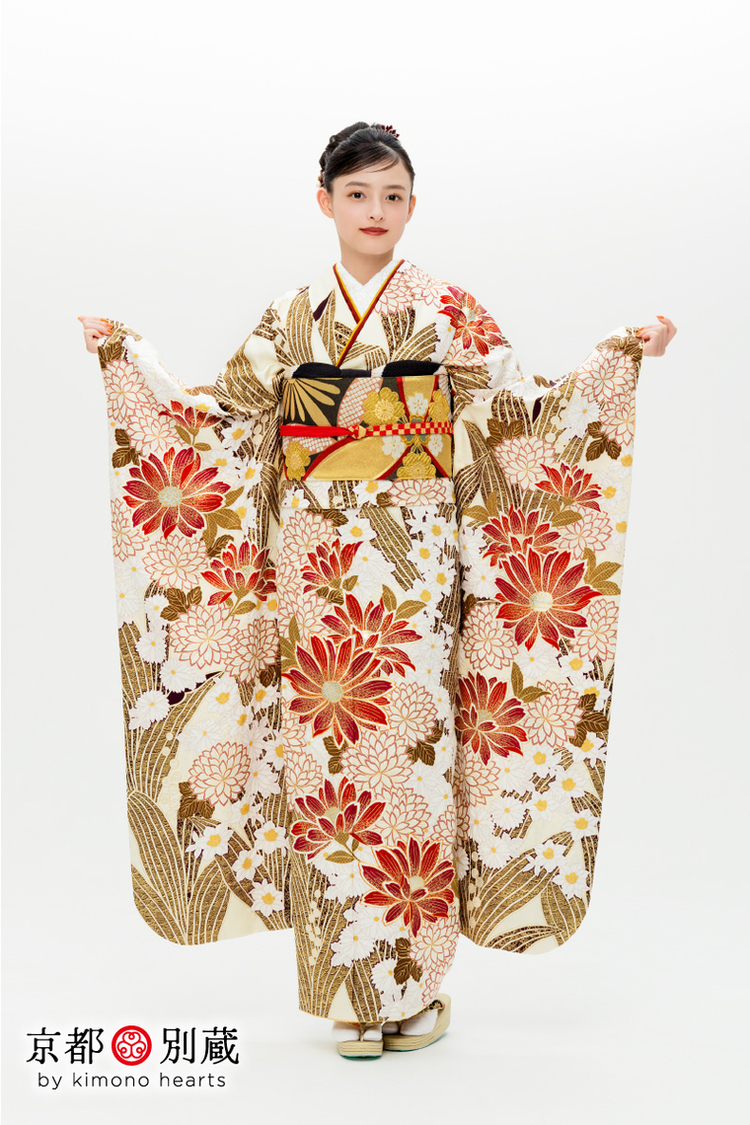 KM-15　大峰ユリホ 　菊　水仙　白　赤　伝統古典　振袖　成人の日　成人式　二十歳の集い　京都別蔵　五条　横浜