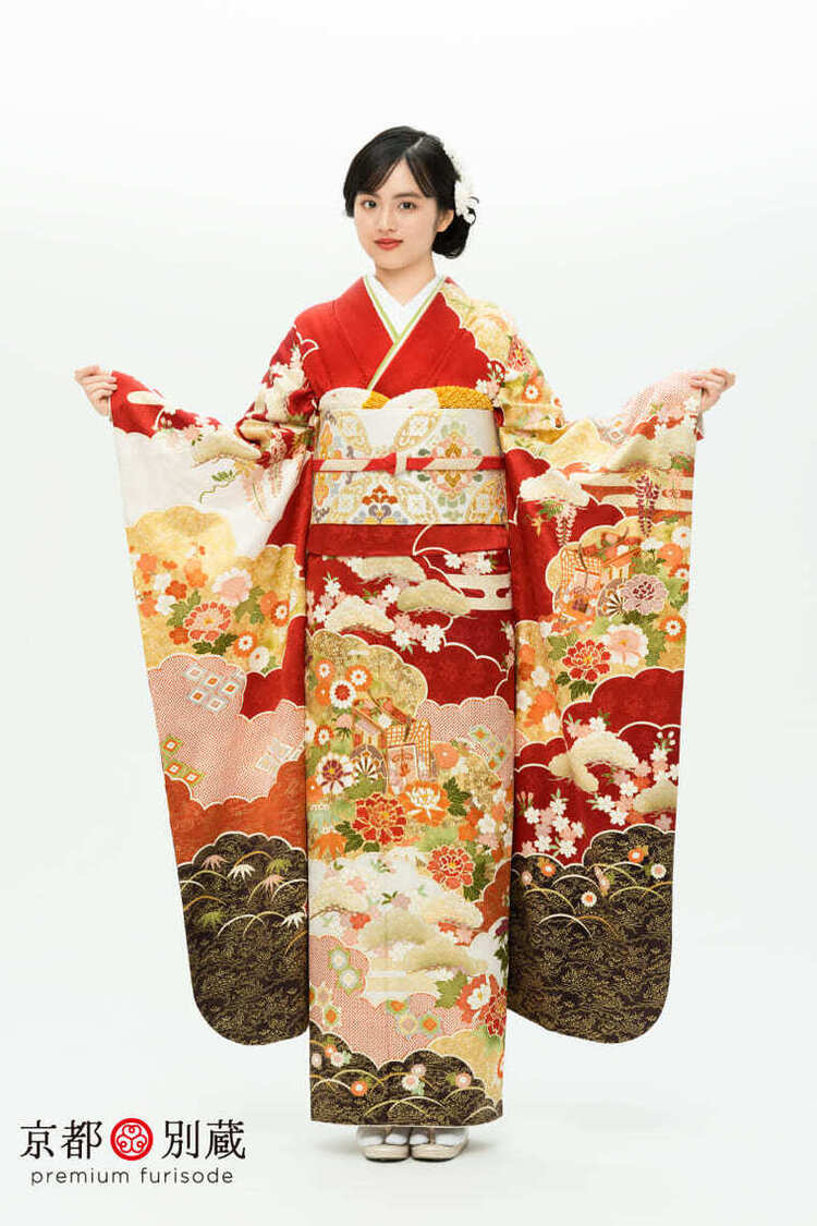 KM-16　竹下優名 　御所車　牡丹　菊　松　雲取り　伝統古典　振袖　成人の日　成人式　二十歳の集い　京都別蔵　五条　横浜