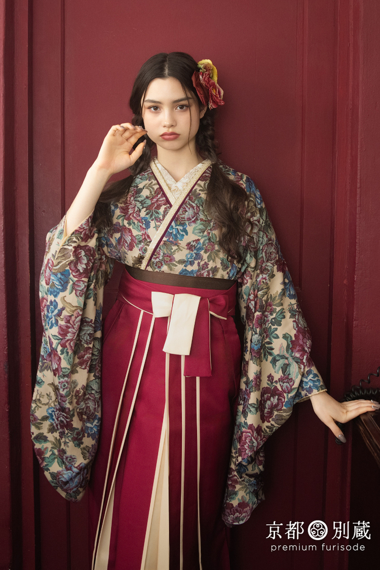 えんじ　ワインレッド　洋風　ノスタルジック　ブリッジマン遊七 【卒業式の袴レンタル】【京都五条別蔵】 【横浜別蔵】 【表参道志染庵】　袴　卒業式　卒業袴　